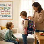 madre preparando a sus hijos para la vuelta al cole