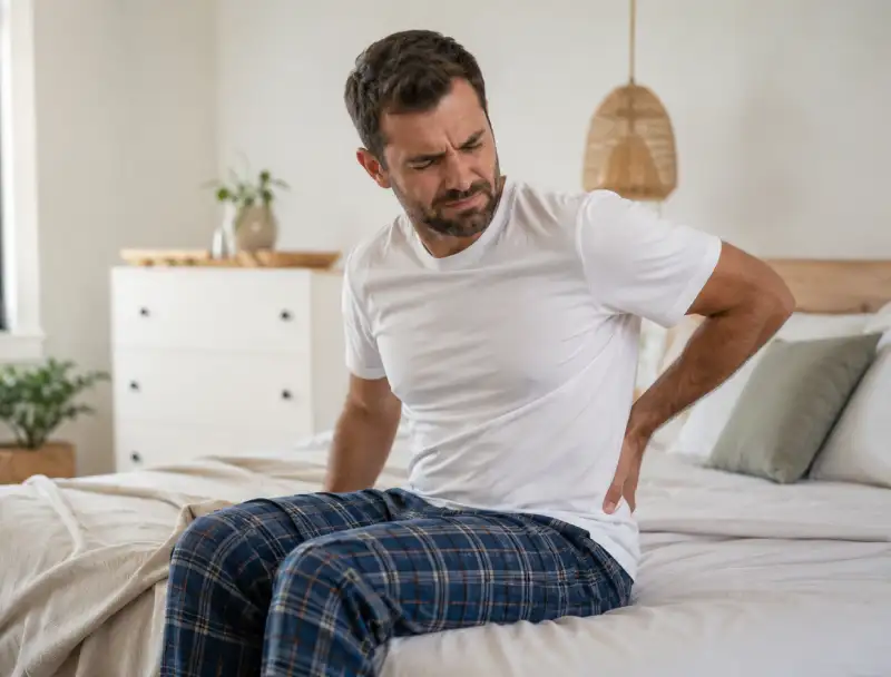 persona con dolor de espalda al levantarse de la cama